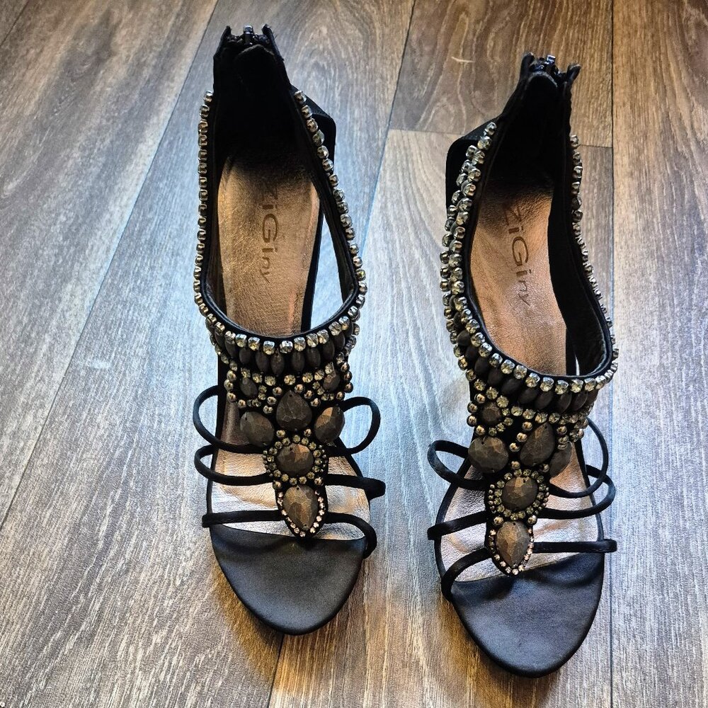 Zigi NY Black Satin Jeweled Heel, Minimally Worn, Size 10 (41EU)